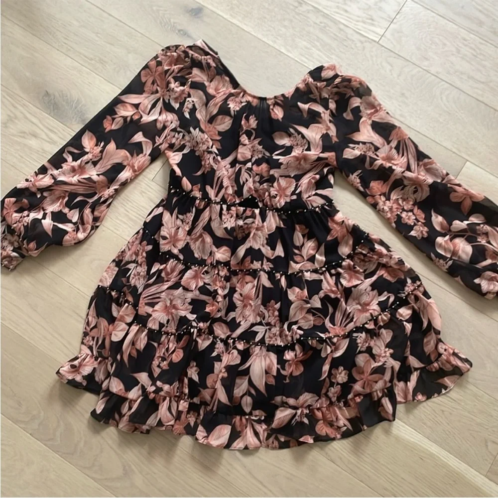 Ever New Lenora Black Mini Dress with Blush Floral Print - Picture 2 of 10